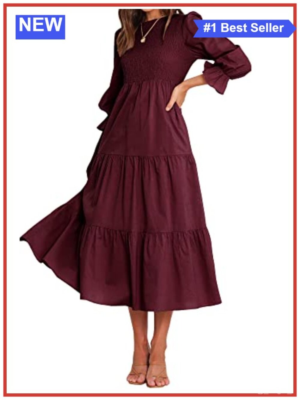 Women's Long Sleeve Crew Neck Boho Floral Maxi Dress Tiered A-Line Cocktail